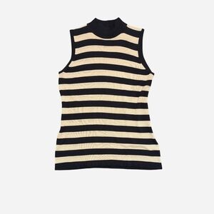 Vintage 90s Harve Benard Navy Cream Stripe 100% Silk Tank Top Blouse